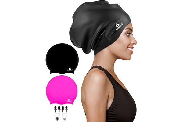 Reymand 2 Pack Extra Large Swimming Cap for Braids and Dreadlocks, Silicone Swim Cap Women for Long Hair, Weaves,Curls & Afro