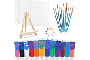 MICOSIM 29PCS Acrylic Paint Set,Art Painting Supplies Kit with 12 Paints, 5 Canvas Panels, 10 Brushes, Big Easel……