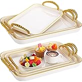 Rtteri Set of 6 Serving Platters with Handles 18.3/16.73/14.8 Inch Large Rectangular Serving Tray Reusable for Entertaining Dinner Party Wedding Decoration(Round Beads Handles,White)