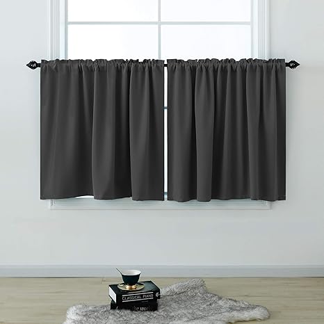 cortinas grises de 30 0 in de longitud para sotano juego de 2 paneles con bolsillo para barras cortinas opacas para oscurecer habitacion corta