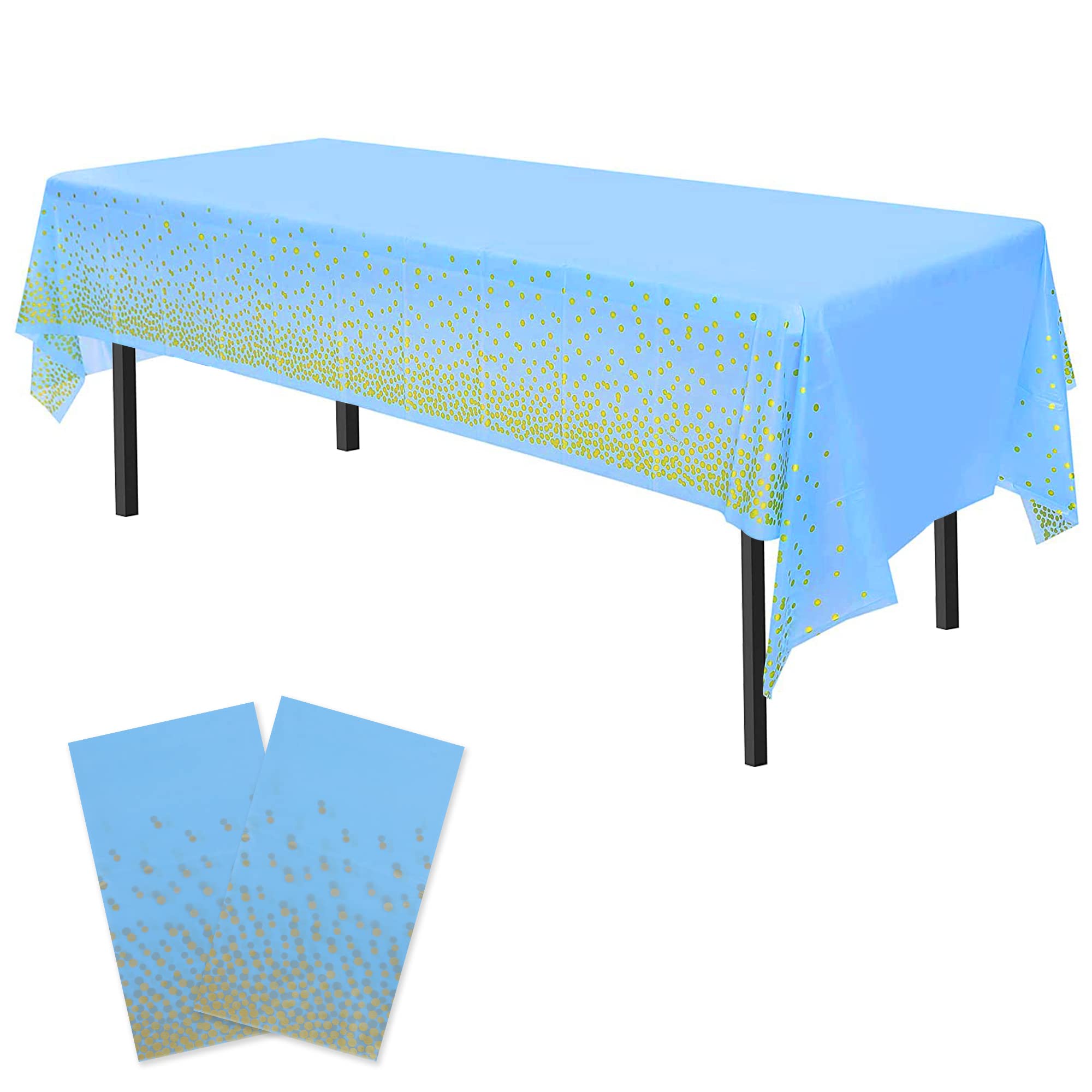Time to Sparkle 2 Pack Plastic Tablecloths 54" x 108" Plastic Dining Table Cloth Premium Rectangle Table Cover for Parties Wedding Banquet etc Indoor Or Outdoor(Blue/Gold)