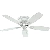 Hunter 48 inch Outdoor or Indoor Ceiling Fan No Light - Low Profile Mount, White Ceiling Fan without Light, For Patio, Porch,