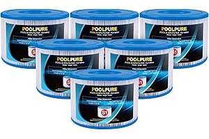 POOLPURE Hot Tub Filter, 29001E, Type S1 PureSpa Filter, 11692 Spa Filter, Easy Set Pool Cartridges Replacements for Various PureSpa Swimming Pool Pump, 4.2 x 2.8 Inches, 6 Pack