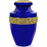 ALPHA Living HOME Urns for Human Ashes Adult Female and Male 200+ Cubic Inches, Decorative Burial Urn, Funeral Cremation Urns for Women and Men, Handcrafted Urn for Ashes Adult, 11" Blue Gold