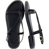 CUSHIONAIRE Luxor Sandals for Women, Strappy Flat Thong Womens Sandals with Adjustable Ankle Strap and Memory Foam