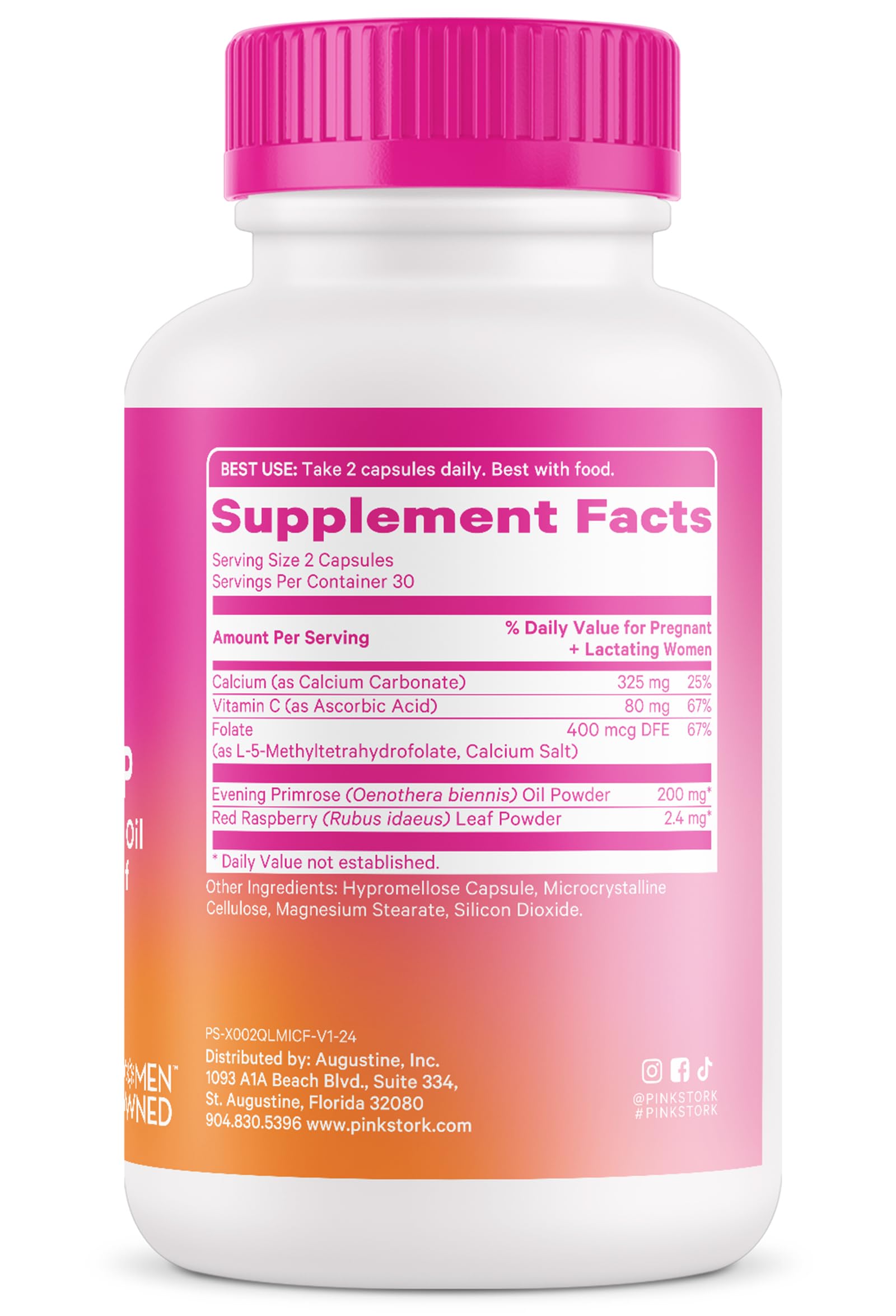 Pink Stork Labor Prep Supplement – Evening Primrose Oil & Red Raspberry Leaf for Third Trimester, Gentle Labor & Postpartum Support, Pregnancy & Breastfeeding Safe, 60 Vegan Capsules