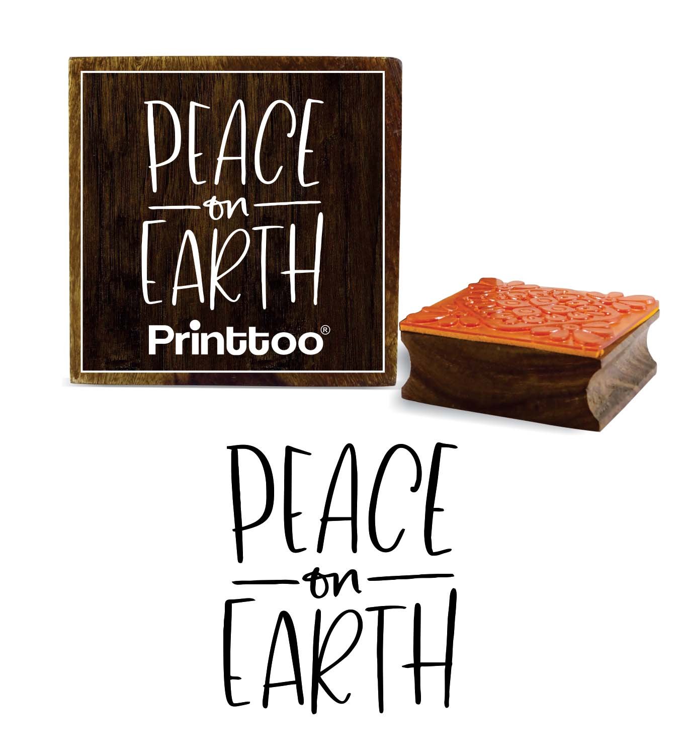 Printtoo Square Wooden Rubber Stamp Peace On Earth Font Diary Card Print Block-2 x 2 Inches