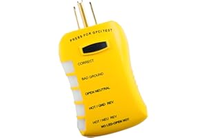 Sperry Instruments HGT6520, Stop Shock II-Single, DIY Testing-120V AC, 3 Color LED Indicator, Comfort Grip, Patented GFCI Outlet Tester, Yellow
