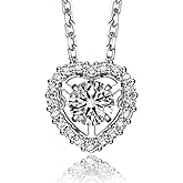 MomentWish Dancing Heart Necklace for Women, 0.5/1 Carat Dancing Moissanite Necklace for Her 925 Sterling Silver Pendant Anniversary Birthday Christmas Gift for Wife Mom Girlfriend
