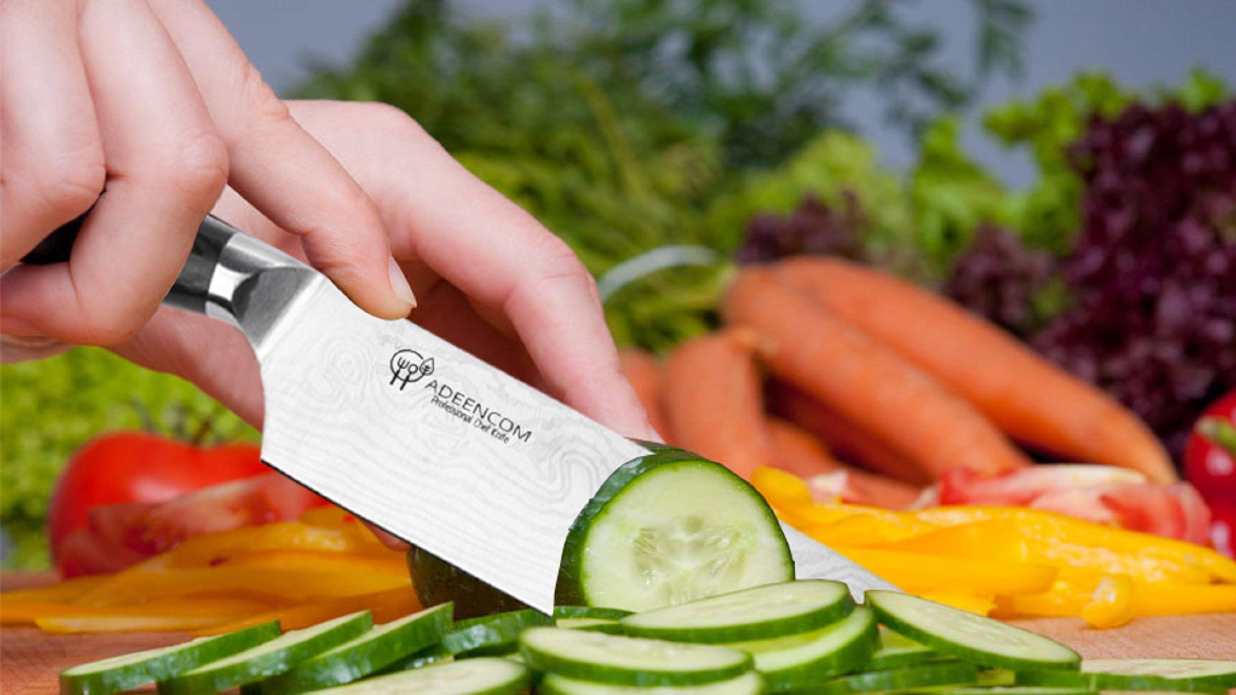 ADEENCOM Professional Chef Knife Sharp and Rust-Free, 8 Inch German Stainless Steel, Comfortable Pikkawood Handle, Multipurpose for Home, Kitchen and Restaurant, Top Quality Knives