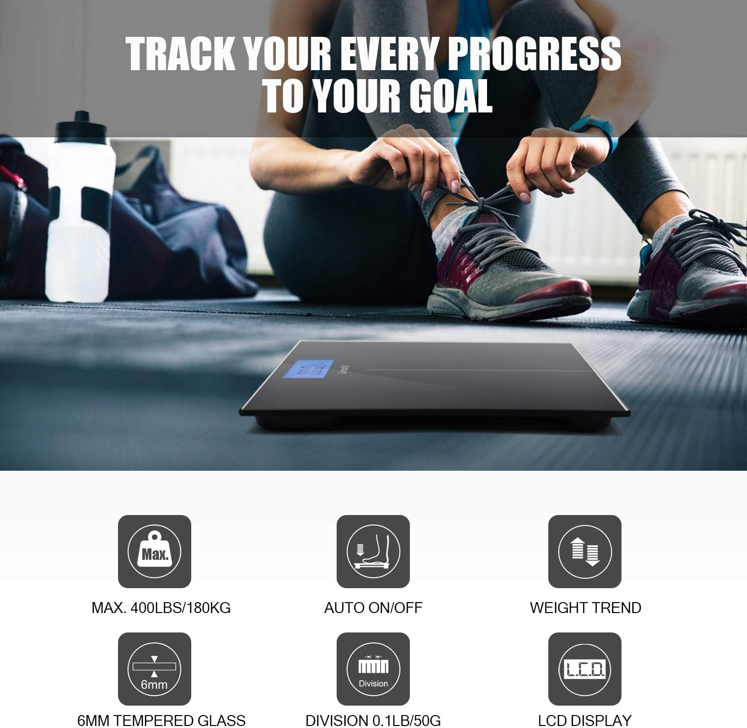 Letsfit Digital Body Weight Scale, Bathroom Scale with Large Backlit Display, Step-On Technology, High accuracy 0.1lb, 400 Pounds Max, 6mm Ultra Slim Design, Included Body Tape Measure: Health & Personal Care