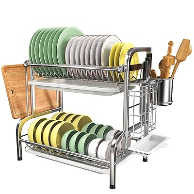 Buy Dish Drying Rack 2 Tier Stainless Steel Dish Drainer Rack For Kitchen Counter With Removable Drainboard And Cup Utensil Holder By Steelgear Sgdr02s Online In Turkey B08vjb3r84
