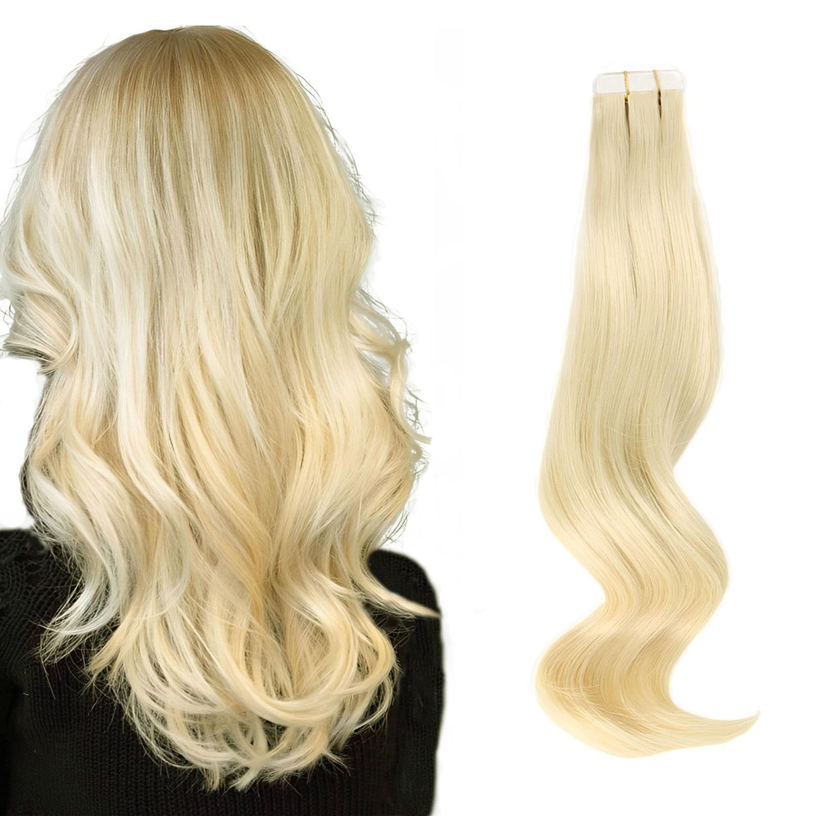 ABH AmazingBeauty Hair Tape in Hair Extensions Remy Human Hair 50g 20pcs Skin Weft Invisible Seamless Reusable Platinum Ash Blonde 60 Human Hair 16 Inch — image 1