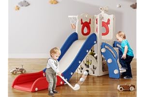 LISCHWERT Toddler Slide, 7 in 1 Toddlers Playset Upgrade with Kids Slide Golf Set, Basketball Hoop and Storage Space for Toddler Age 1-3, Backyard Playground Indoor and Outdoor