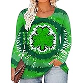 QAUN Plus Size St Patricks Day Shirt Women Shamrock Graphic Tees Lucky Tshirt Irish Long Sleeve Tops
