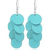 JIMARIN Handmade Bohemian Wooden Round Geometry Dangle Drop Earrings Long Chain Wood Disc Circle Hook Earrings For Women