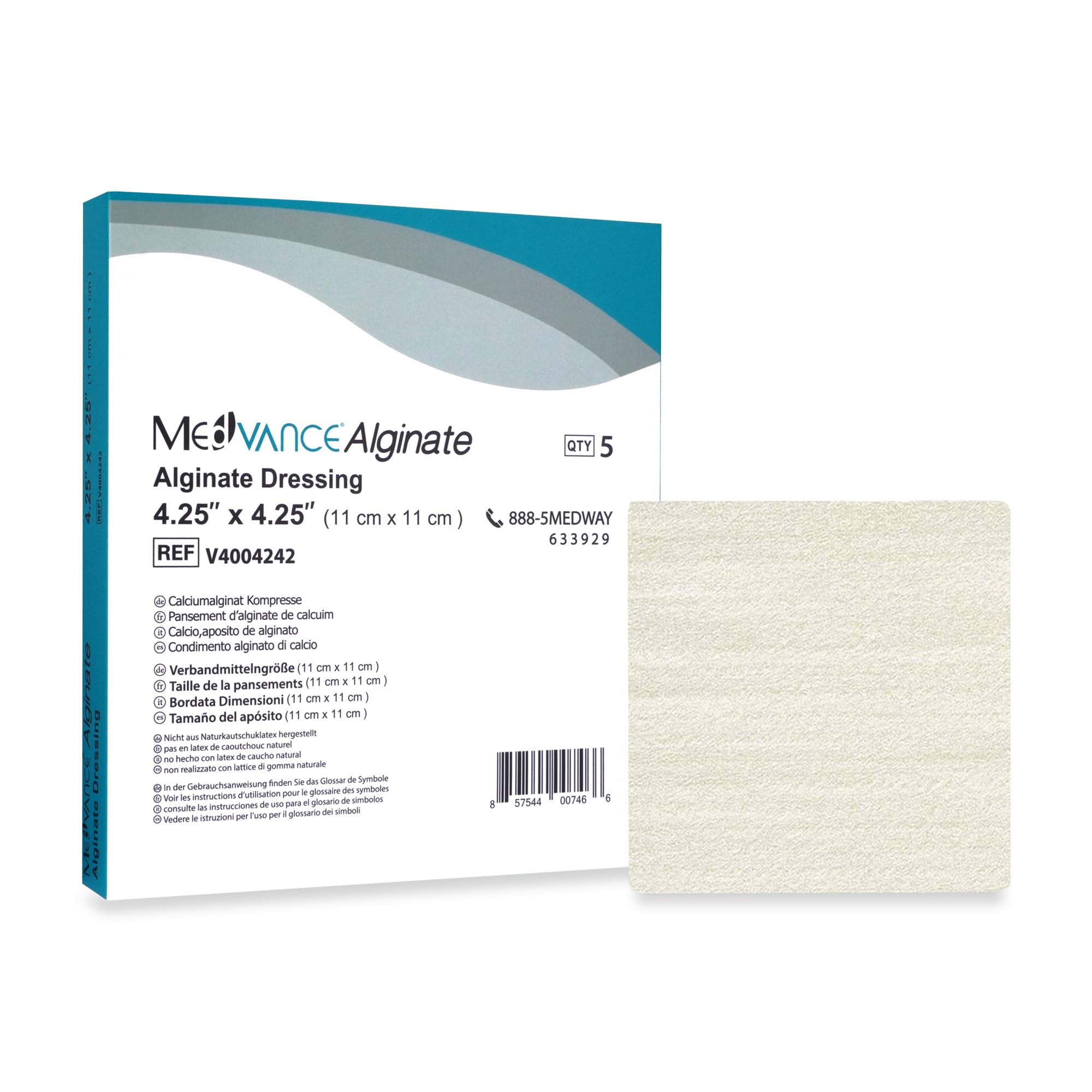 MedVance TM Alginate – Calcium Alginate Dressing 4.25"x4.25" Box of 5 dressings