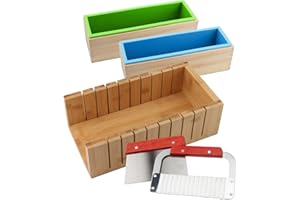 ZOENHOU 7PCS 42oz Soap Molds with Stainless Steel Wavy Slicer and Straight Slicer, Soap Loaf Bar Rectangular Silicone Soap Making Molds Kit with Wood Box DIY Tool Set for Soap Making Supplies