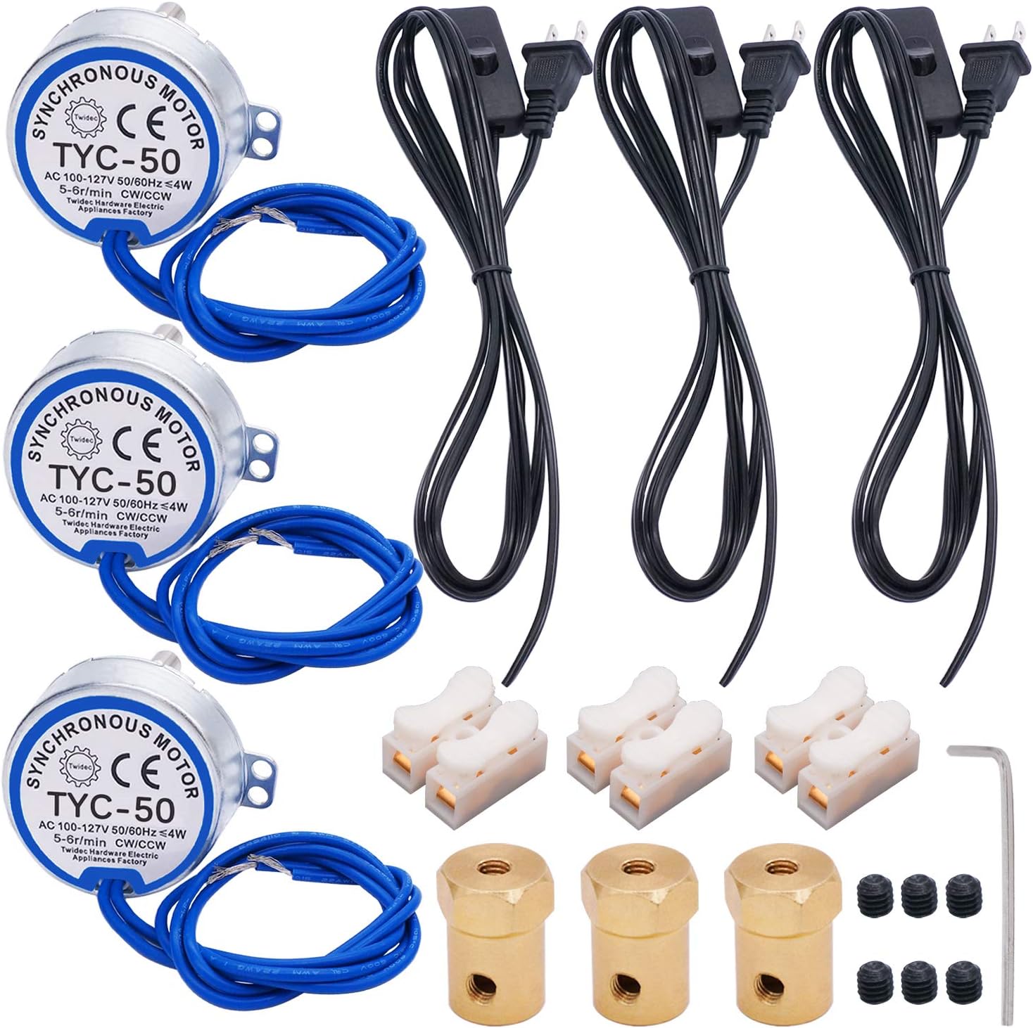 Twidec/ 3Pcs Synchronous Turntable Motor Electric Motor 5-6RPM/MIN 50/60Hz 4W CCW/CW AC100~127V Synchron Motor For Cup Turner, Cuptisserie Rotator With 7mm Flexible Coupling TYC-50-5-6R-XLLB - - 