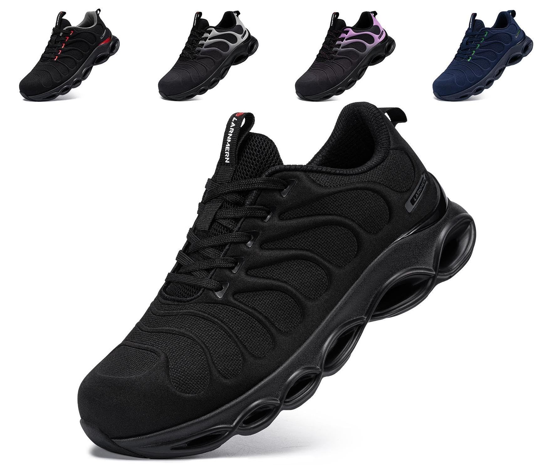 Photo 1 of LARNMERN Steel Toe Shoes for Men Wide Safety Shoes Work Sneakers Comfortable Safety Toe Sneakers Work Lightweight Colorful Zapatos de Seguridad (9W,Black)