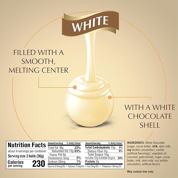 LINDT LINDOR WHITE CHOCOLATE CANDY TRUFFLES, WHITE CHOCOLATE WITH SMOOTH, MELTING TRUFFLE CENTER, 5.1 OZ. BAG