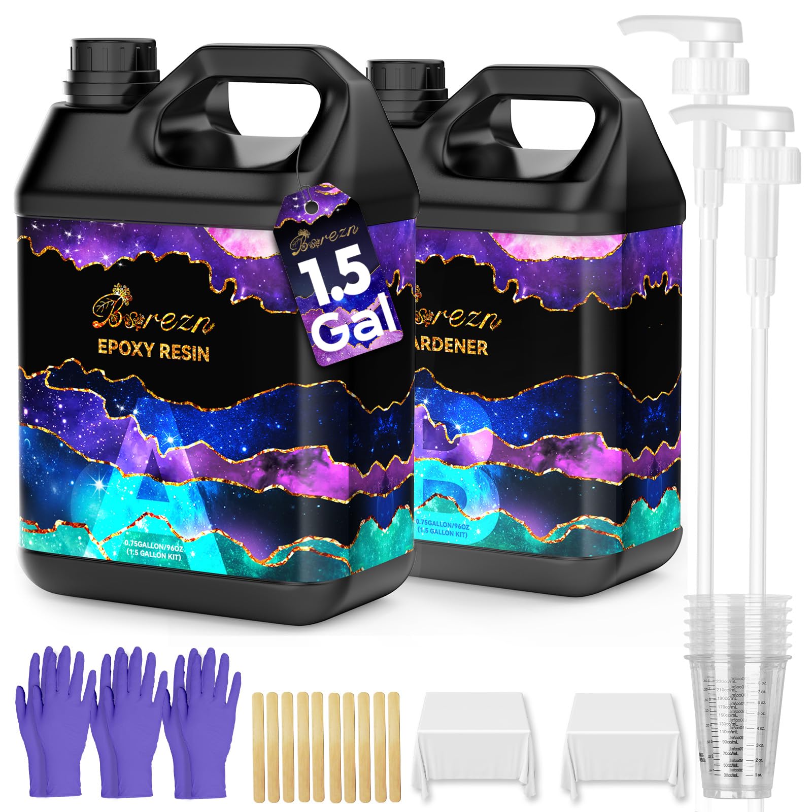Bsrezn Epoxy Resin Kit 1.5 Gallon with Pumps Mix