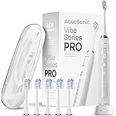 Aquasonic Vibe Series PRO – Ultra-Whitening Electric Toothbrush – 5 Modes & Smart Timers – Premium Travel Case & 6 Proflex Brush Heads – ADA Accepted Toothbrush (Optic White)