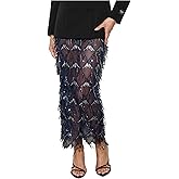 MakeMeChic Women's Sequin Midi Skirts Sheer Fringe Glitter Sparkly Party Club Cover Up Pencil Skirts