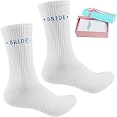 CHICWIN Bride Socks with Gift Box, White Blue Bride To Be Something Blue Gift for Wedding Day/Ceremony/Bachelorette Party/Honeymoon Essentials/Bridal Shower
