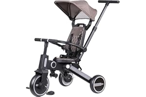 Newtronx Trixplorer 7-in-1 Tricycle for Toddlers, Removable Push Handle, 360° Rotating Seat, Adjustable Canopy, Safety Harness, Storage, Basket, Folding Toddler Tricycle for 1-5 Year Old(Gray)