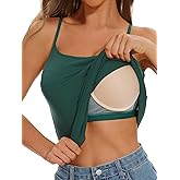 Komfokore Womens Camisole Tank with Built in Bra Ribbed Camisole Tops Spaghetti Straps Tank Tops