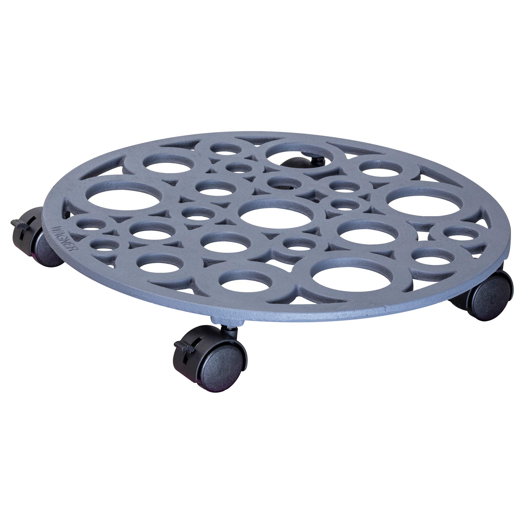 WAGNER Plant trolley BUBBLE Ø 38 x 6,5 cm I Flower trolley for indoor + outdoor use I Container trolley made of cast iron, slate grey, with 2 breaks I Load capacity 75 kg - 20092001