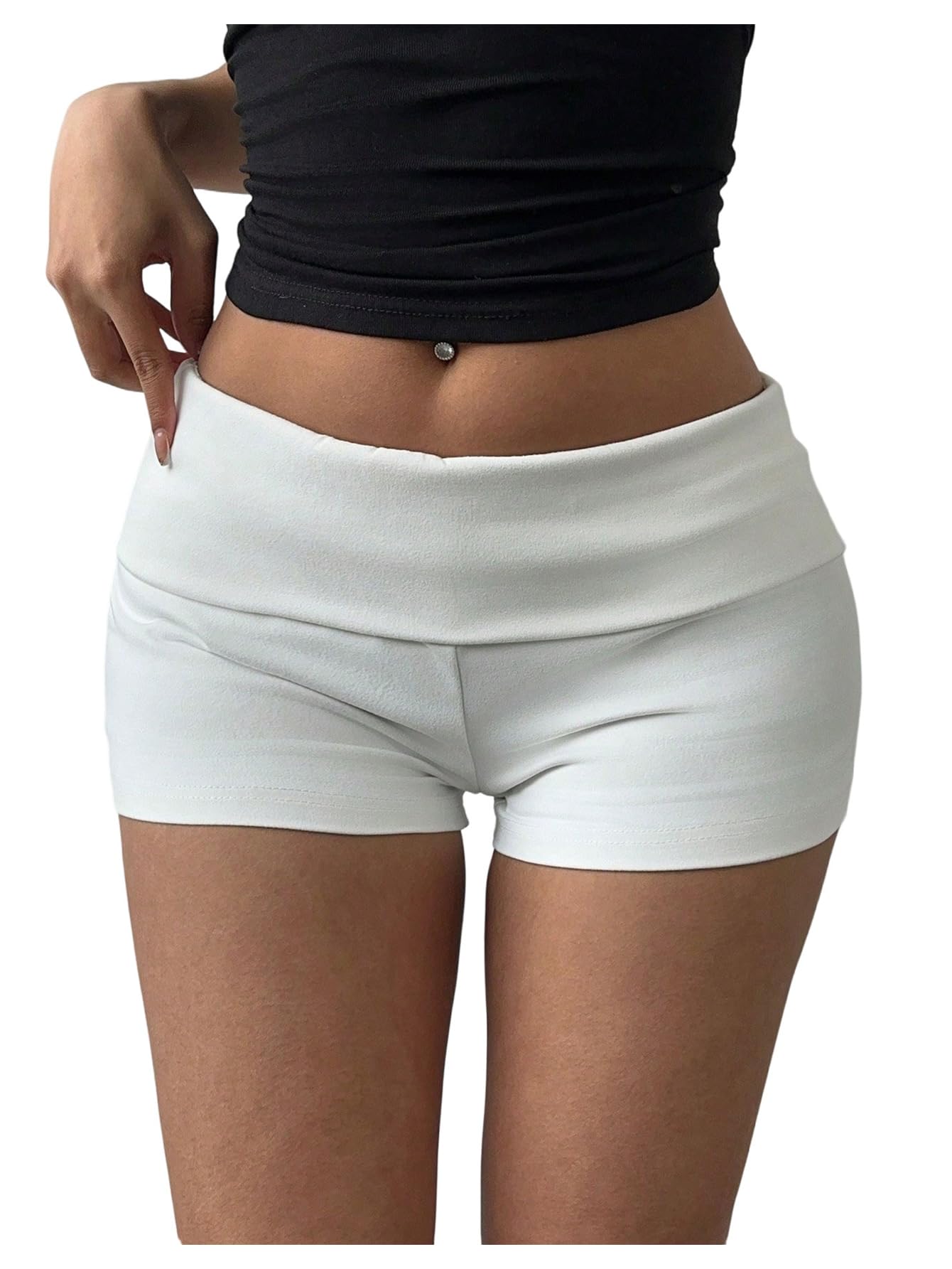 Photo 1 of Verdusa Women's Fold Over Micro Short Going Out Low Rise 2026 Sexy Booty Shorts White Large