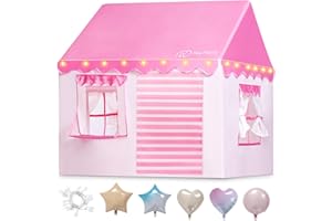 HEYPAPPY Kids Play Tent, Toddler Tent Playhouse for Kid Indoor & Outdoor, 48.5"x39.4"x48.5" Play Tents for Kid Toy House Gift with Window, Lights and Balloons, Pink