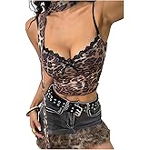 SHENHE Women's Leopard Print Cami Tops Lace Bow Crop Camisole Going Out Spaghetti Strap Tank Top