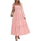 PRETTYGARDEN Spring Dresses for Women 2026 Casual Long Sleeve Smocked Ruffle Flowy Elegant Wedding Guest Maxi Dress Pockets