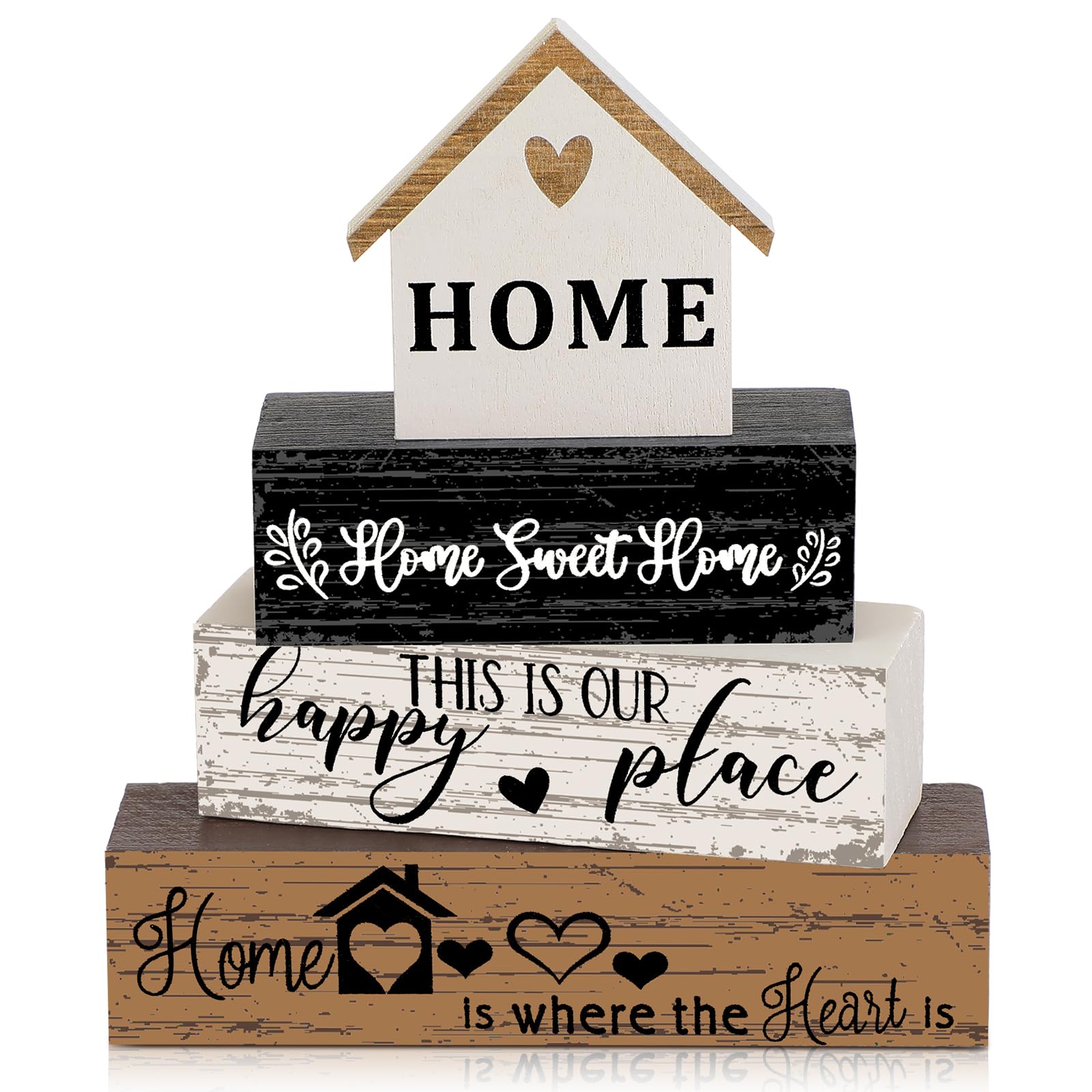 Photo 1 of Geelin 4 Pcs Farmhouse Wooden Tabletop Decor Sweet Home Tiered Tray Decor Rustic Home Wood Sign Neutral Decorations for Wood Block Sign Coffee Shelf Desk Centerpiece Decoration