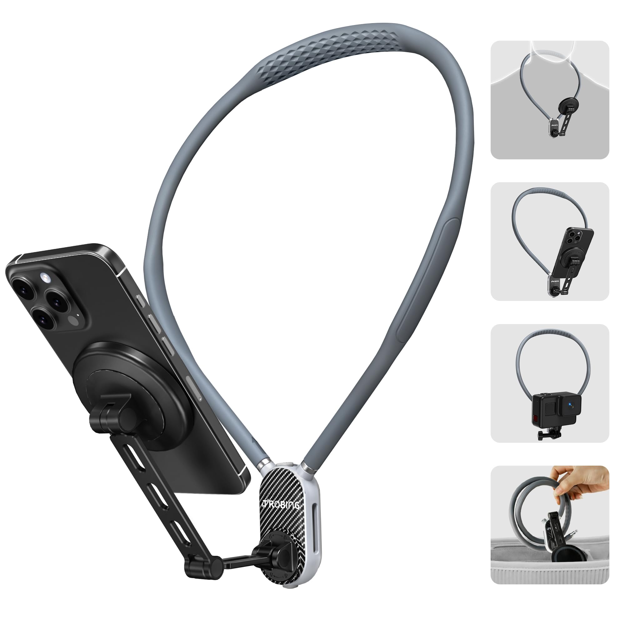 Photo 1 of Magnetic Neck Phone Holder for Recording, Hands-Free POV/Vlog Video Filming, Content Creator Essentials for Indoor/Outdoor, Cooking/Riding, 4 in 1 Neck Mount for iPhone Cell Phone Android (650mm)