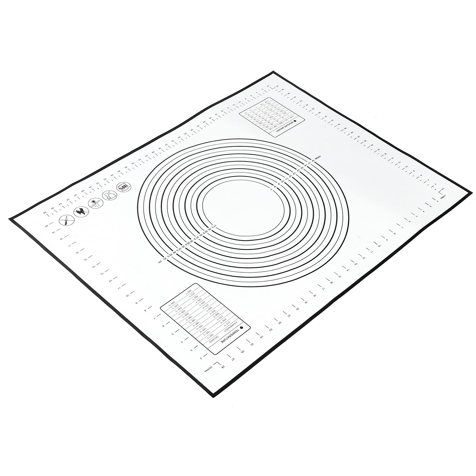 Silicone Baking Mat Sheet, 80x60cm Non Stick Pastry Rolling Mat with Measurement Non-Slip Silicon Dough Kneading Mat, Counter Table Mat, Placemat, Fondant Icing/Cake/Pizza Mats(Black)