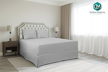 Cotton Metrics Linen Present 800TC Hotel Quality 100% Egyptian Cotton Bed Skirt 12 Drop Length King Size Silver Grey Solid