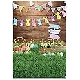 ZTHMOE 5x7ft Durable Fabric Spring Easter Photography Backdrop Rabbit Eggs Wooden Wall Flowers Grass Background Bunny Flag Portrait Photo Booth Props