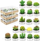 Lawei 18 Pack Cactus Tealight Candles - Handmade Delicate Succulent Mini Plants Candle - Perfect for Home Decor Candles Festival Wedding Props and House-Warming Party
