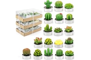 Lawei 18 Pieces Cactus Tealight Candles - Handmade Delicate Succulent Mini Plants Candles - Perfect for Home Decor Candles Fe
