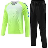 Hiheart Boys Goalkeeper Soccer Jersey and Pants Set Padded Long Sleeve Goalie Shirt