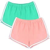 URATOT Women's Cotton Gym Yoga Summer Running Active Dance Elastic Shorts, Pack of 2