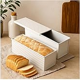 Spmarkt 2-Pack Beige Pullman Loaf Pan with Lid, Long Nonstick Bread Pan for Toast & Sandwich Bread, Cream White Nonstick Loaf Pan, 3 Vented Holes & Ridged Design, Great for Baking Lovers and Home Use