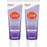 Lume Whole Body Deodorant - Invisible Cream Tube - 72 Hour Odor Control - Aluminum Free, Baking Soda Free, Skin Safe - 3.0 ounce (Pack of 2) (Soft Powder)