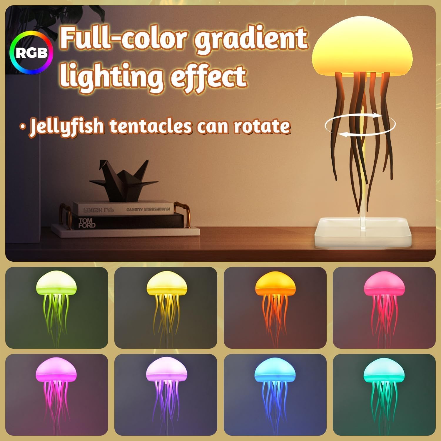 Asaint Jellyfish Lamp Rechargeable Table Lamp with Touch Sensor RGB Cute Jellyfish Light Floating Nightlight for Bedroom & Christmas Gifts (Base Model)