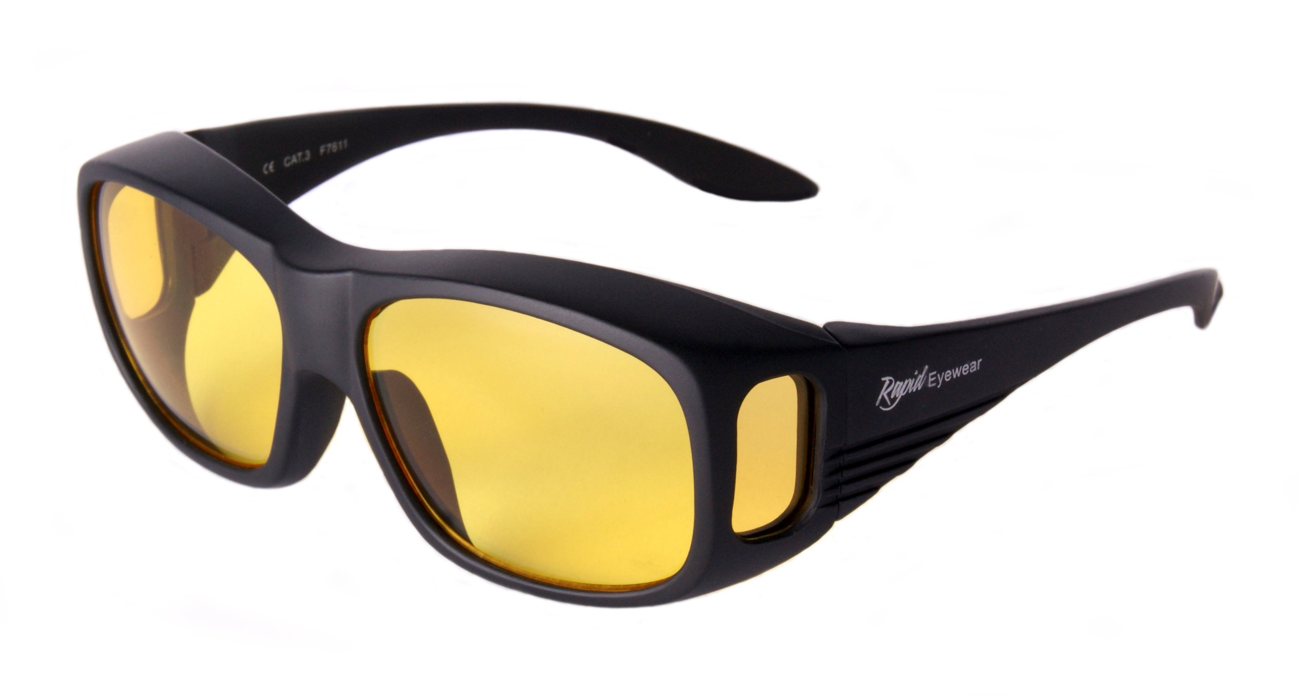 Rapid Eyewear Night Time Driving Over Glasses with Anti - Glare & Anti - Dazzle Tinted Yellow Lenses That Help with Vision. Fit Over Your Specs. Mens & Womens