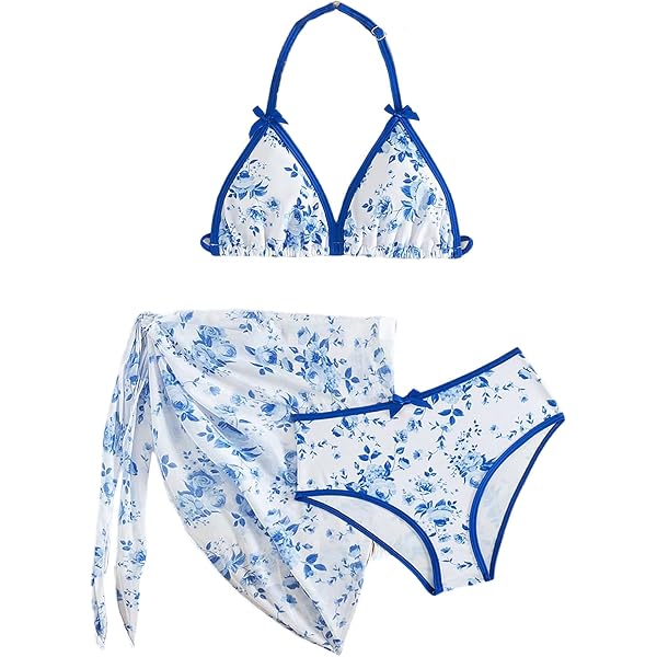 WDIRARA Women's Floral Print Bikini Set - Tie Front Halter Swimwear, Stretchy Fabric For Beach & Pool - View #6
